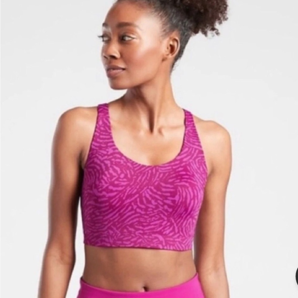 Athleta Advance Printed Sports Bra High Impact‎ Fiji Magnolia Purple Size 34D